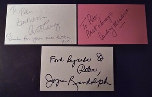 The Honeymooners Art Carney, Audrey Meadows,  Joyce Randolph Signed Index Cards.