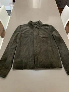$895 Vince Men’s Suede Trucker Jacket Olive Green S - Picture 1 of 11
