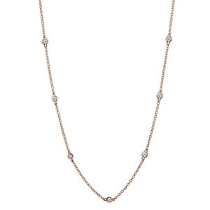 30 Inch CZ Station Chain Dainty Necklace in Rose Gold Plated Sterling Silver
