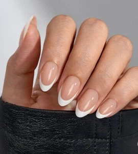 BTArtbox White French Almond Press-On Nails almond shape soft - Picture 1 of 3