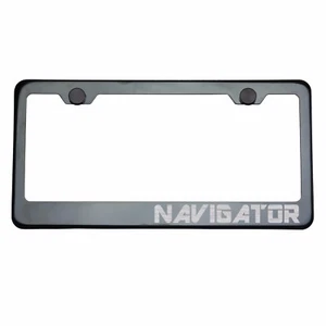 Titanium Gun Metal License Plate Frame NAVIGATOR Laser Etched Metal Screw Cap - Imagen 1 de 8