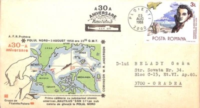1. Romania FDC Polar Philately American nuclear submarine Nautilus first trip - Image 1 of 2