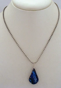 Collar de cuentas de bola de plata de ley con colgante de vidrio azul con escamas de plata - Imagen 1 de 7