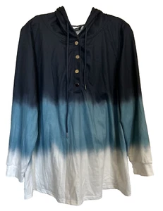 Bloomchic 14 16 1X Ombre Blue Hooded Long Sleeve T Shirt Henley Athleisure NWT - Picture 1 of 9