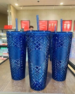 Starbucks Blue Azure Jeweled Cup Iridescent Crystal Studded Tumbler 24oz 2022 - Bild 1 von 10