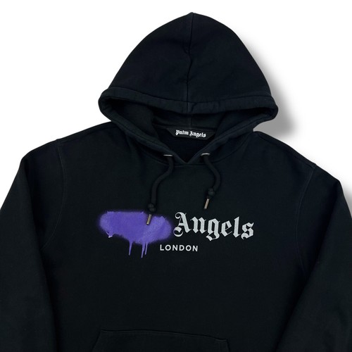 Felpa con cappuccio Palm Angels viola stampa logo spray