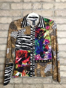 MISHCA Sm JACKET KNIT Unlined FULL ZIP Long Sleeve STRETCH Animal PRINT Floral + - Picture 1 of 12