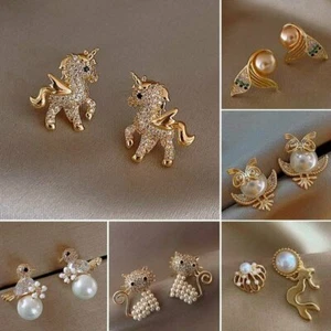 Fashion Moon Zirconia Earrings Stud Fairy Horse Animal Pearl Crystal Women - Picture 1 of 45