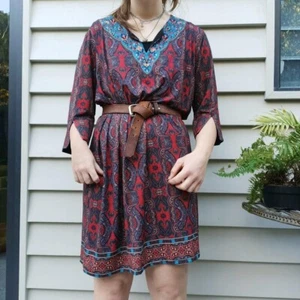 Sara Dress Red Blue Mini Short Sleeve Paisley Shift Fairy Goth Plus Size 22 - Picture 1 of 12