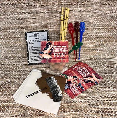 Oceanic Arts Trader Vic Vintage Shingle Stain Toppers Swizzles Napkins Straws - Image 1 of 4