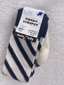 Twin City Crew Socks TCK candy Stripes Long Black Blue Sz Small Vintage - Picture 1 of 2