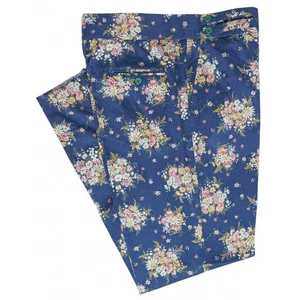 Mens Gurkha Pants 36 Blue Pink Yellow Floral Straight Fit Flat Front Trousers - Picture 1 of 7