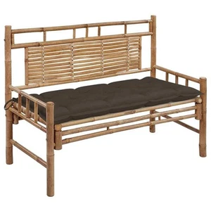 Patio Bench with Cushion 47.2" Bamboo - Picture 1 of 11