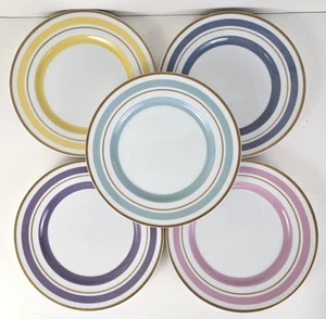 5 William Sonoma Pastel Stripe 8" Salad/Appetizer Plates Turquoise Lavender - Picture 1 of 10