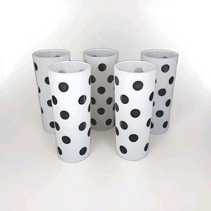 Set 5 Vintage Anchor Hocking Fire King MCM Drinking Glasses Black Polka Dot - Picture 1 of 13