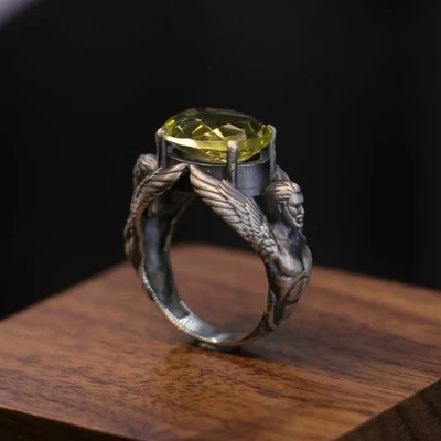 Eros Wings Ring, Quartz Ring, 925 Oxidized Silver Ring - Image 1 of 4