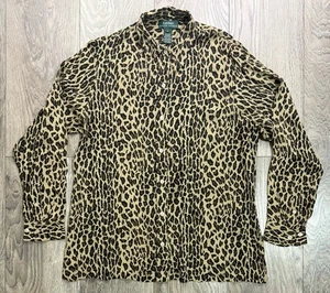Camicia Ralph Lauren donna L 100% seta chiffon bottoni stampa leopardata top - Foto 1 di 6