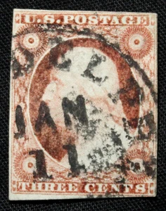 USA Briefmarke Scott #11 ~ 1851-57 3c Washington, ungezähnt, Type II RL10 - Bild 1 von 2