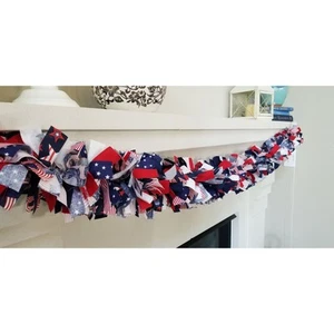 Ghirlanda straccio 4 luglio 5 piedi, decorazione giorno della memoria, decorazione rosso bianco blu - Foto 1 di 4