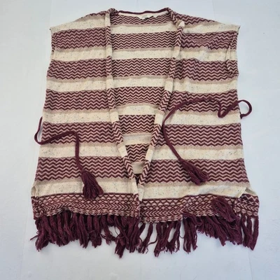 Jersey FAT FACE Mediano 12 14 Borgoña Crema Mujer Corbata Cinturón Tejido Flecos - Imagen 1 de 4