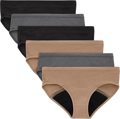 Hanes Girls' Period Underwear Lot of 6 Boyshorts Black, Tan & Grey Girls Size 18 - Image 1 of 4