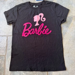 NWT Barbie Girls Black Logo Tee Size 10/12 | Pink Script Graphic Shirt - Picture 1 of 3