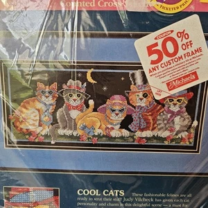 Cool Cats Sunset Counted Cross Stitch Kit 13581 Dimensions Vintage New Old Stock - Bild 1 von 6