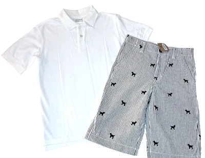 Chicos CRAZY 8 Gymboree Seersucker Perro Pantalones Cortos G Blanco Polo 10 12 Nuevo con Etiquetas Conjunto Foto 1 de 4