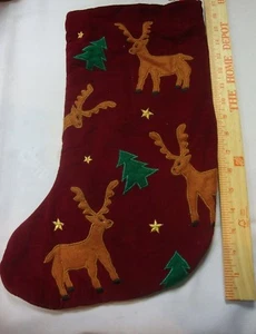 Grande Calza Natalizia Borgogna Renna Albero Stelle Natale Toppa da Appendere 17" - Foto 1 di 1