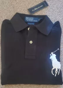 NEW Polo ralph Lauren big pony mesh custom fit long sleeve polo shirt Black S - Picture 1 of 8