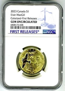 2023 $1 CANADA NGC GEM UNC LOONIE ELSIE MACGILL COLORIZED AIRPLANE DOLLAR - FR - Picture 1 of 2