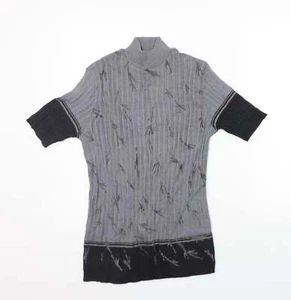 Nina Varese Damen-T-Shirt grau geometrisch Acryl Basic Größe M hoher Ausschnitt - Bild 1 von 12