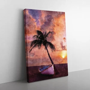 Palme und Boot Leinwand Wandbild Kunstdruck gerahmtes Bild Wohndeko Wohnzimmer - Bild 1 von 6