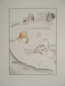 Gustave BUCHET : Les baigneuses antiques, Gravure originale et pochoir signée - Picture 1 of 5