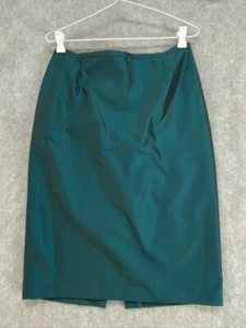 ANTHEA CRAWFORD SIZE 10 WOMENS METALLIC SATIN TEAL LINED KNEE LENGTH SKIRT SPLIT - Picture 1 of 9