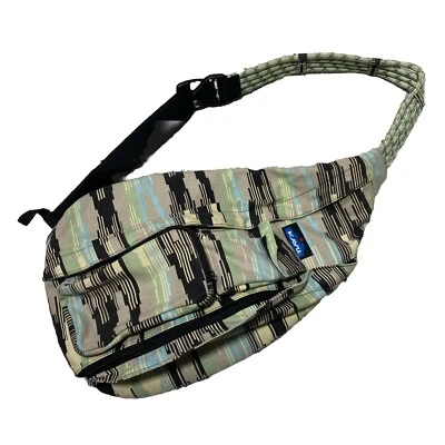 KAVU Rope Sling Adjustable Crossbody Bag Green Tan Black White Maytide Ikat - Image 1 of 4