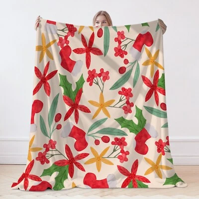 Christmas Flowers Leaves Throw Cover, Floral Festive Blanket, Gifts For Her Girl - Image 1 of 4