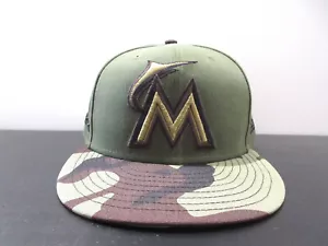 Miami Marlins Hat Cap Fitted Mens 7 3/8 Green Salute To Service MLB Baseball - Picture 1 of 9