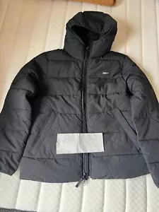 Abercrombie & Fitch Hooded Puffer Jacket NYC Black Hoodie Rain Coat Bomber vtg L - Picture 1 of 11