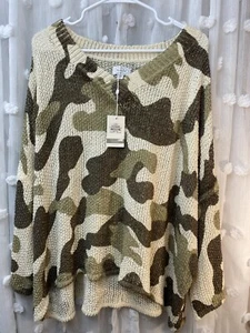 Maglione donna Mud Pie maglia aperta mimetico taglia M/L oversize spiaggia scollo V relax nuovo con etichette - Foto 1 di 11