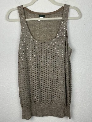 J. Crew Sleeveless Tank Top Sequins Beaded Brown Wool Linen Blend Womens Medium - Image 1 of 4