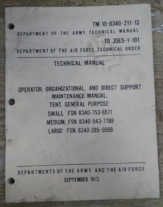 Army and Air Force Maintenance Manual for GP Tent TM 10-8340-211-13 - Picture 1 of 7