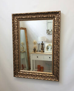Small Ornate French Wall Mirror Gilt Finish Frame Antique Gold Bevelled 56x46cm