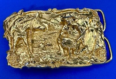 Gold Panning Miner Prospector Horse Gold Color Vintage 1981 Siskiyou Belt Buckle - Image 1 of 4