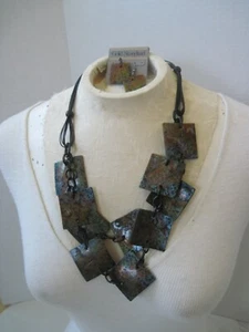 Halskette Windspiel & Ohrringe Set Blau Kupfer Schwarz Keramik Modeschmuck - Bild 1 von 5