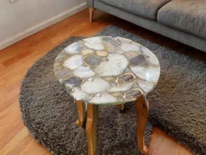 Natural Agate Console Table Top, Round Agate Side Table Top, Home Decor - Picture 1 of 3