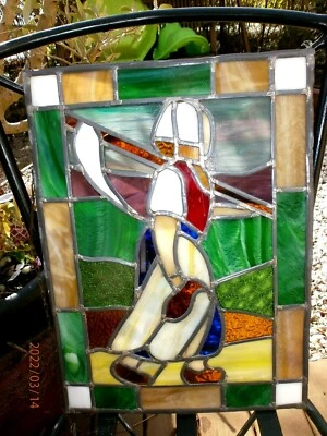 VITRAIL / VITRAUX/ RETOUR DE CHAMPS /30 x 42 cm/DECO/ A SUSPENDRE/XXème - Photo 1/3