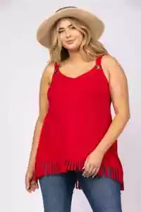 SEXY Solid RED Tank Top SIZE 2XL 2X Womens Plus WIDE SHOULDER STRAPS Fringed - Picture 1 of 5