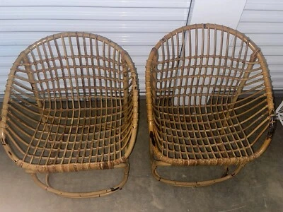 Tito Agnoli Italian Pierantonio Bonacina Vtg Coastal Pair Woven Rattan Chairs - Image 1 of 4