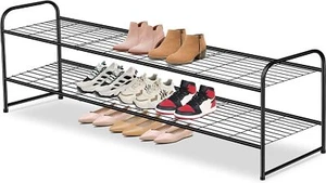 AOODA lang 2 Ebenen Schuhregal Schrank Metall breit stapelbar Aufbewahrung 18 Paar schwarz - Bild 1 von 3